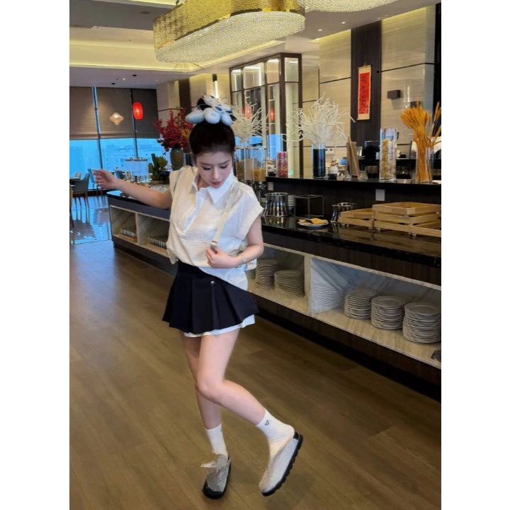 Set đồ nữ, đồ bộ nữ DONNA HCOM27077 áo sơ mi tay hến mix váy xếp ly xoè tiểu thư