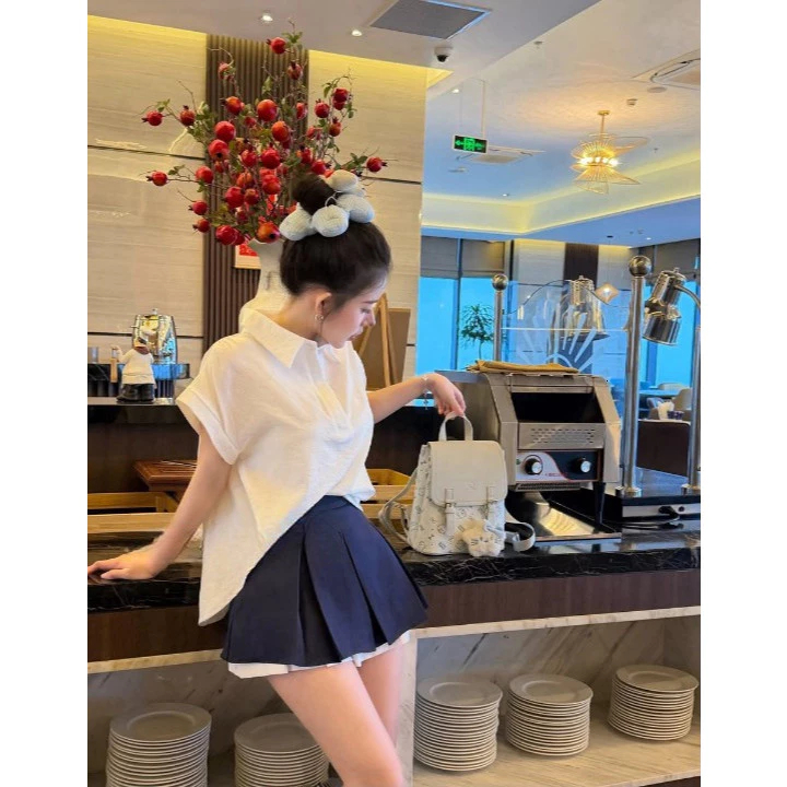 Set đồ nữ, đồ bộ nữ DONNA HCOM27077 áo sơ mi tay hến mix váy xếp ly xoè tiểu thư