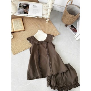 Set Bộ Nữ Babydoll Cổ Sen Chạy Ly Dọc, Bộ Áo Sát Nách Dáng Xoè Phối Quần Đùi Bí Nhún Bèo
