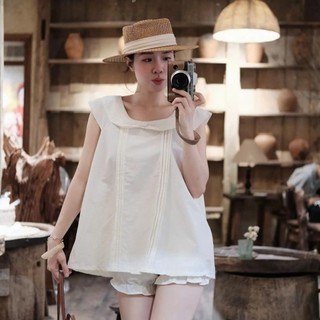 Set Bộ Nữ Babydoll Cổ Sen Chạy Ly Dọc, Bộ Áo Sát Nách Dáng Xoè Phối Quần Đùi Bí Nhún Bèo