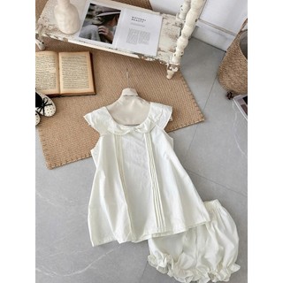 Set Bộ Nữ Babydoll Cổ Sen Chạy Ly Dọc, Bộ Áo Sát Nách Dáng Xoè Phối Quần Đùi Bí Nhún Bèo
