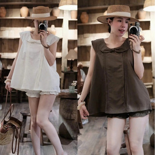 Set Bộ Nữ Babydoll Cổ Sen Chạy Ly Dọc, Bộ Áo Sát Nách Dáng Xoè Phối Quần Đùi Bí Nhún Bèo