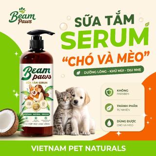 Sữa Tắm Serum Chó Mèo Beam Paws 470ml. Sữa tắm thú cưng Dưỡng Da Mềm Lông, Dầu Dừa & Vitamin B5