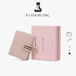 FOXERCHIC Ví nữ ngắn nhiều khe thẻ 16 ngăn dung lượng lớn, gọn gàng mang đi làm