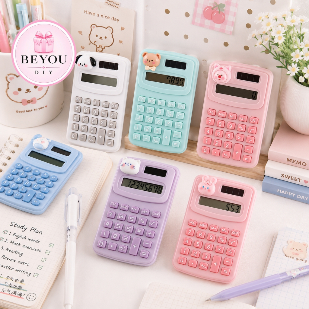 Máy Tính Cầm Tay Mini Bỏ Túi Dễ Thương, Họa Tiết Hoạt Hình Đáng Yêu, Dùng Pin
