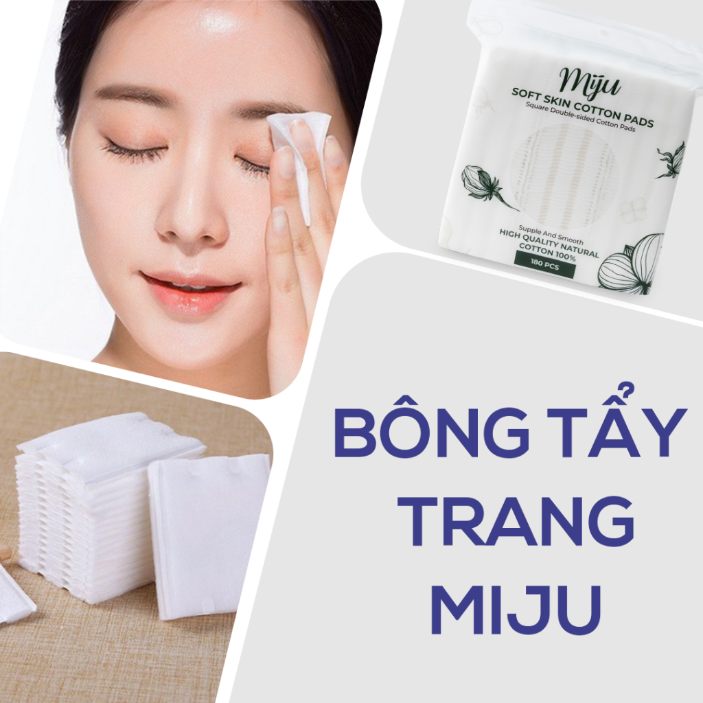 Set 30 Miếng Bông tẩy trang Miju mềm mịn, Không xơ bông, dập viền chắc chắn