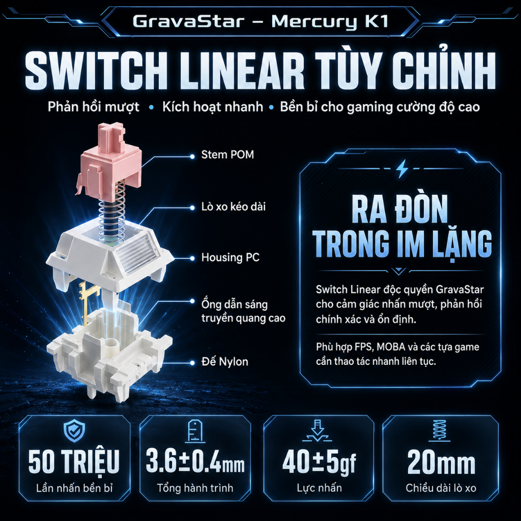 Bàn phím cơ Gravastar Mercury K1 Pro Bảo hành 12 tháng | BigBuy360 - bigbuy360.vn
