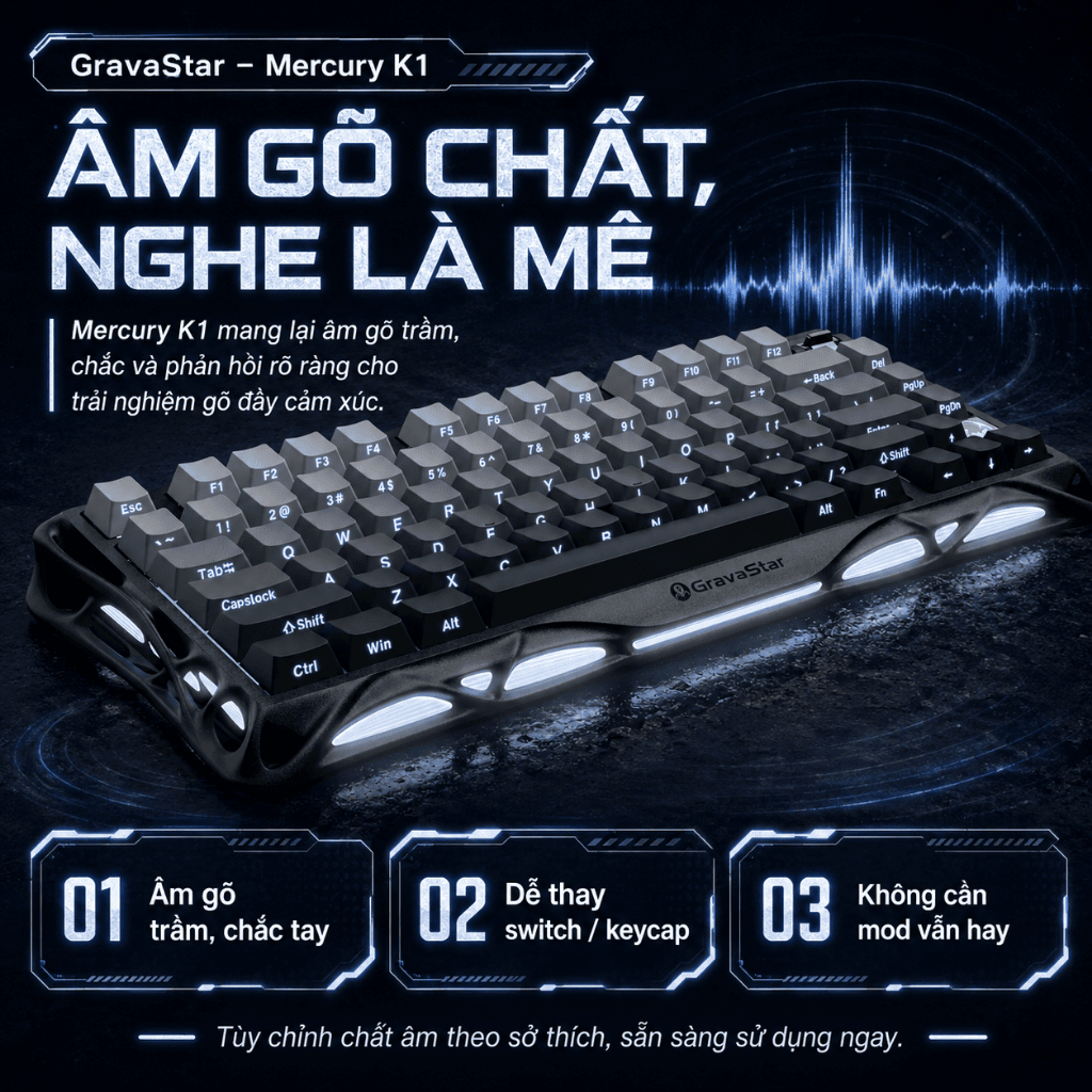 Bàn phím cơ Gaming Gravastar Mercury K1 75% Hot-Swap RGB Pin 8000mAh khung nhôm nguyên khối - Bảo hành 12 tháng | BigBuy360 - bigbuy360.vn