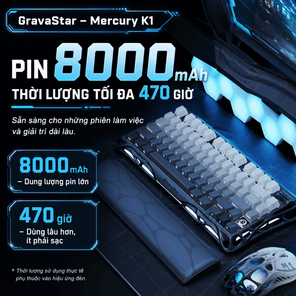 Bàn phím cơ Gaming Gravastar Mercury K1 75% Hot-Swap RGB Pin 8000mAh khung nhôm nguyên khối - Bảo hành 12 tháng | BigBuy360 - bigbuy360.vn