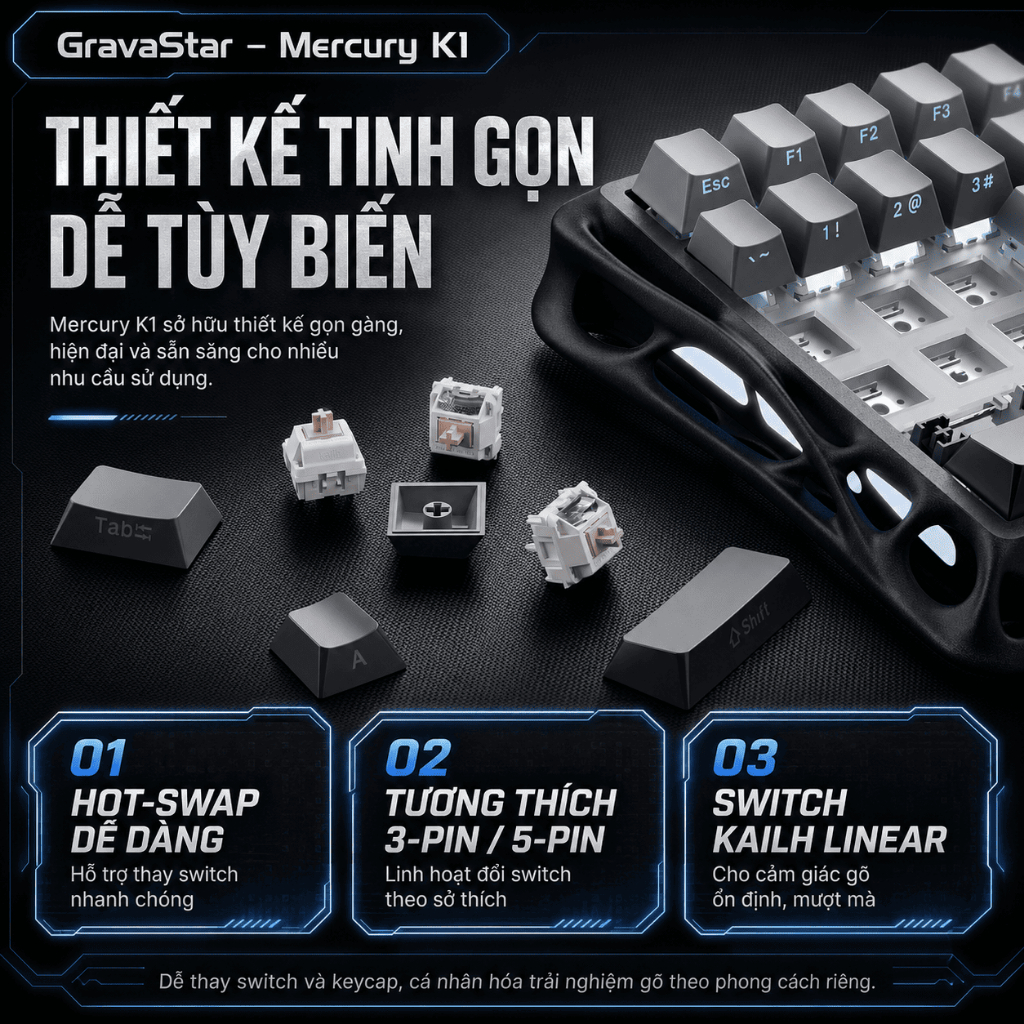 Bàn phím cơ Gravastar Mercury K1 Pro Bảo hành 12 tháng | BigBuy360 - bigbuy360.vn