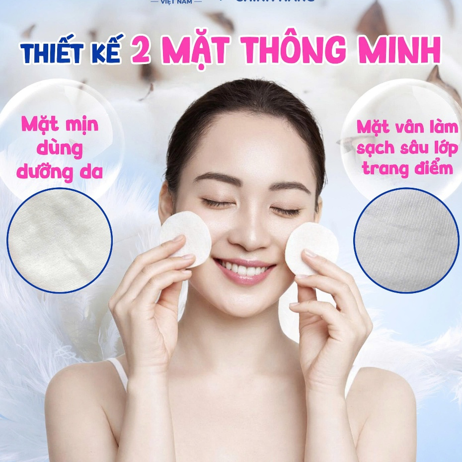 Set 30 Miếng Bông tẩy trang Miju mềm mịn, Không xơ bông, dập viền chắc chắn