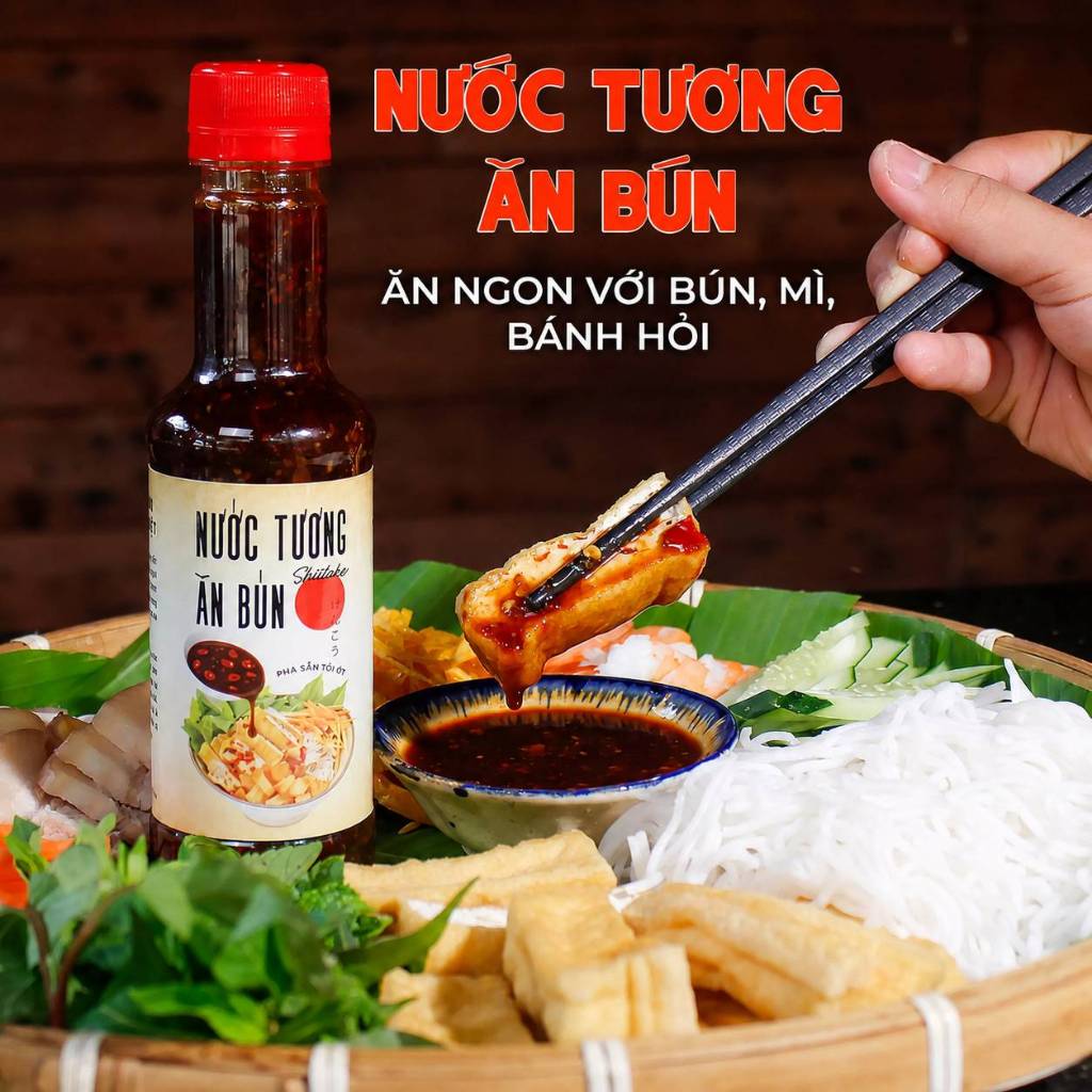 Nước Tương Pha Sẵn Tỏi Ớt Ăn Liền Shiitake 270g Ăn Bún Rất Ngon Trang Trại Sạch Thôn Xanh Farm