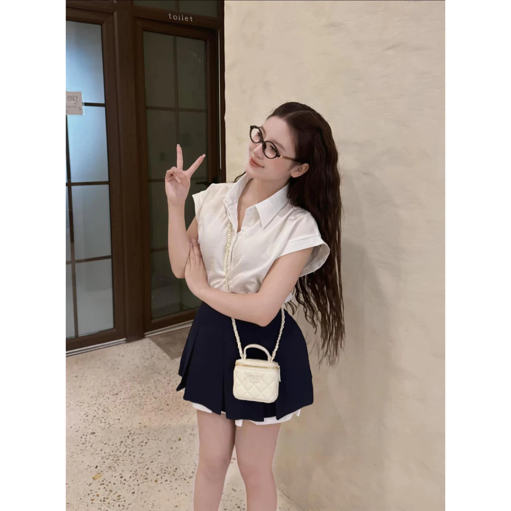 Set đồ nữ, đồ bộ nữ DONNA HCOM27077 áo sơ mi tay hến mix váy xếp ly xoè tiểu thư