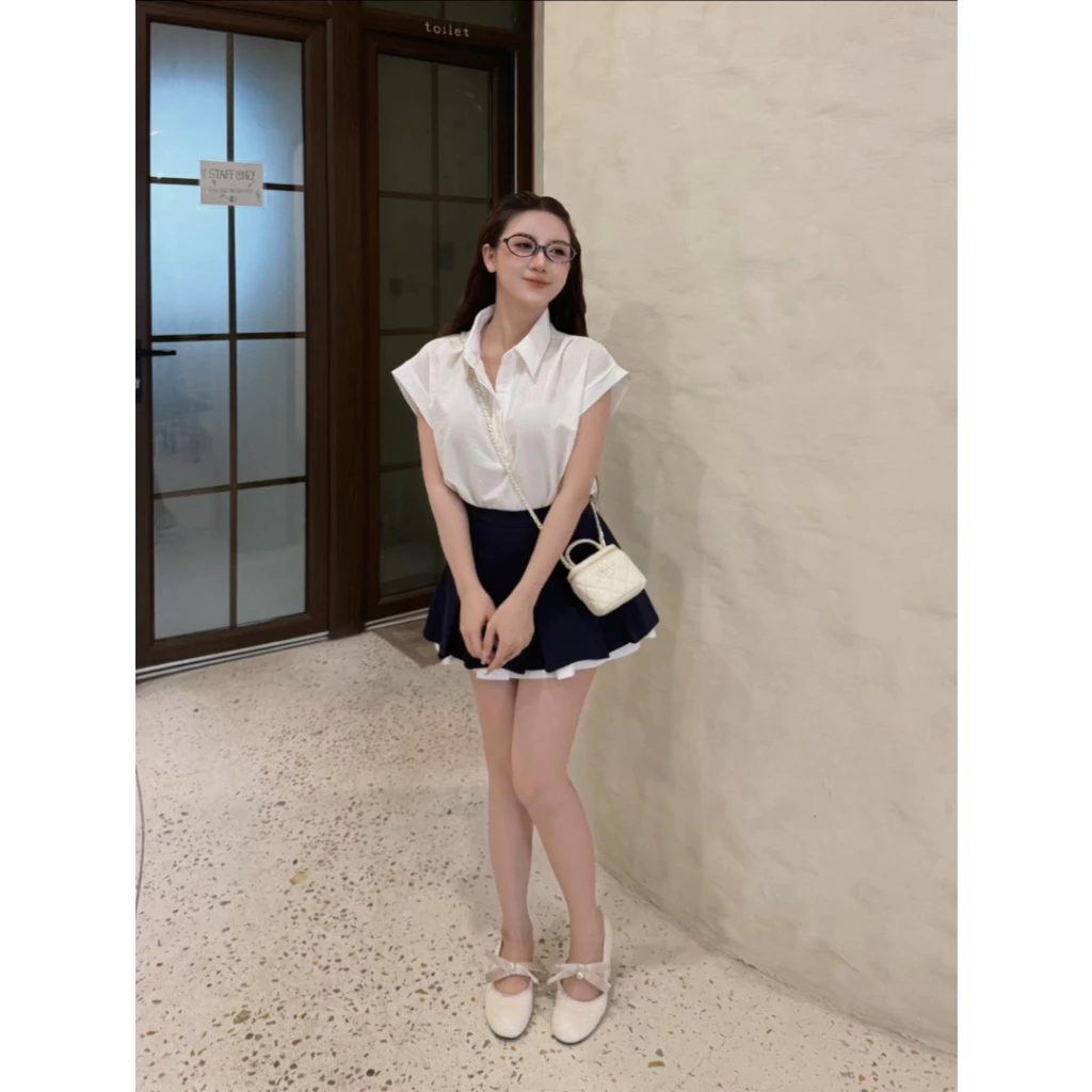 Set đồ nữ, đồ bộ nữ DONNA HCOM27077 áo sơ mi tay hến mix váy xếp ly xoè tiểu thư
