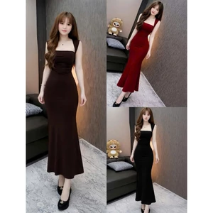 Đầm body 2 dây bản to dáng dài ,chất thun LaDong thời trang