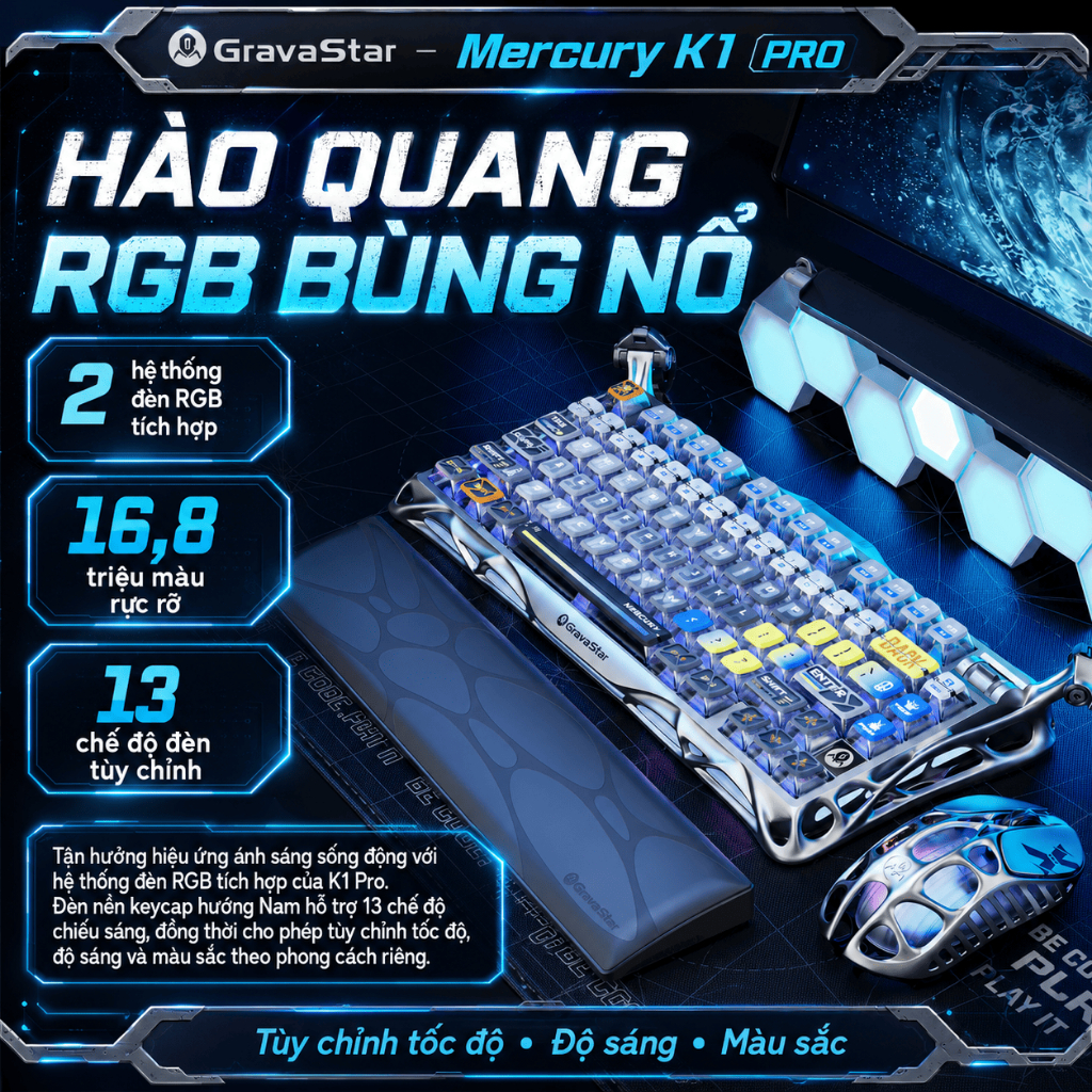Bàn phím cơ Gravastar Mercury K1 Pro Bảo hành 12 tháng | BigBuy360 - bigbuy360.vn