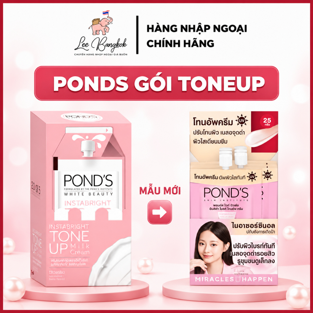 [Mẫu Mới] Hộp 6 Gói Kem Dưỡng Trắng Sáng Da Mặt, Chống Nắng Ponds / Pond's Tone Up White Face Thái 7g LEEBANGKOK