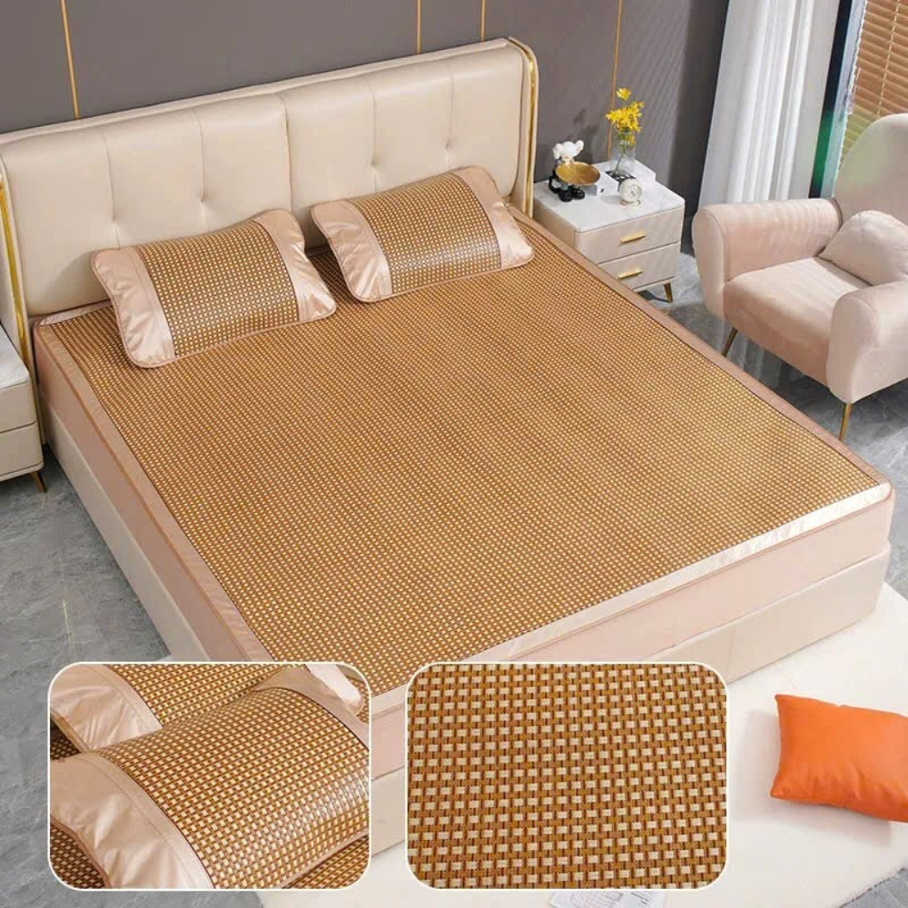 Chiếu mây điều hòa lót lụa viền lụa, chiếu điều hòa mát lạnh thoáng khí sợi mây tổng hợp - C03