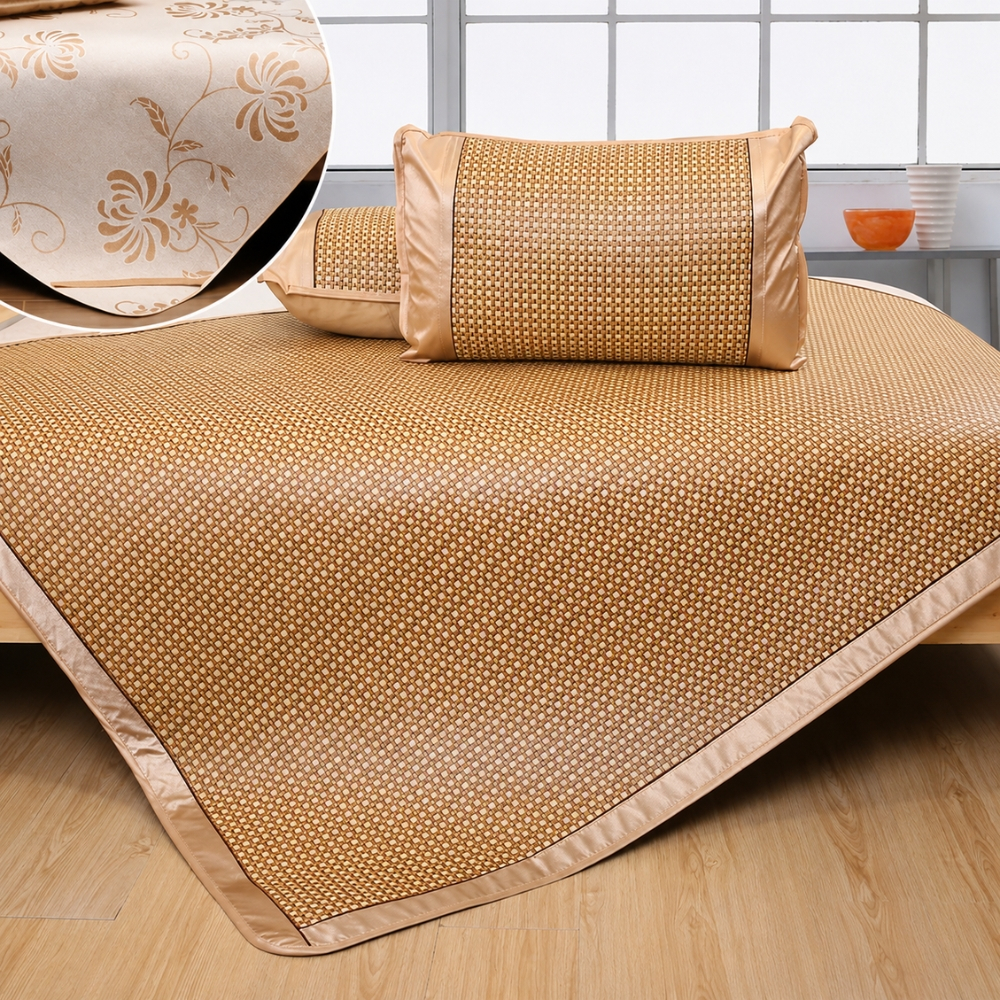 Chiếu mây điều hòa lót lụa viền lụa, chiếu điều hòa mát lạnh thoáng khí sợi mây tổng hợp - C03