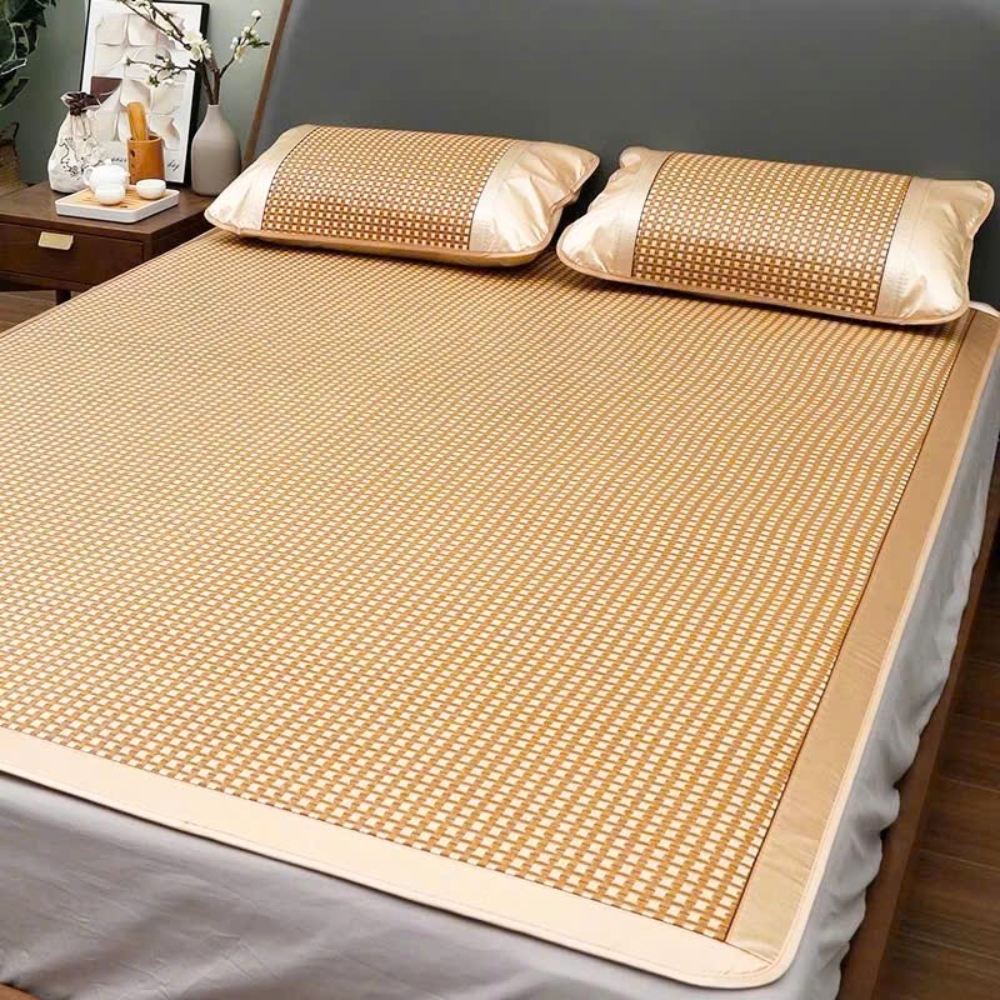 Chiếu mây điều hòa lót lụa viền lụa, chiếu điều hòa mát lạnh thoáng khí sợi mây tổng hợp - C03