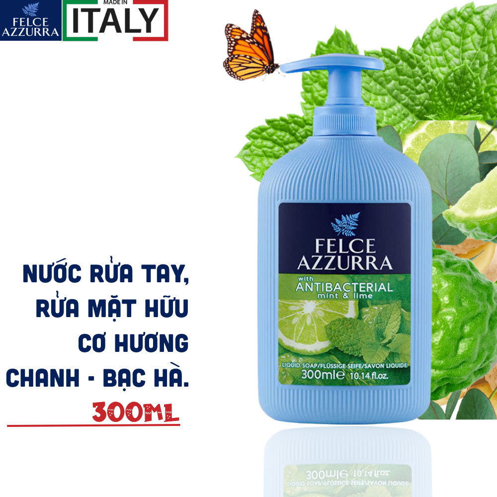 Sữa rửa tay diệt khuẩn, hữu cơ hương nước hoa Felce Azzurra Date 2029 - 300ml - NK Ý