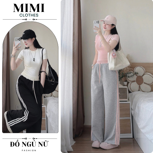 Đồ bộ nữ,Set bộ nữ đi chơi cá tính áo thun tay ngắn mix quần nỉ ống suông dài phối sọc hcom27165