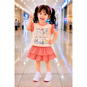 Bộ Váy Bé Gái in hình cute vải 100% cotton cho bé 10-26kg ( tặng 10 kt)