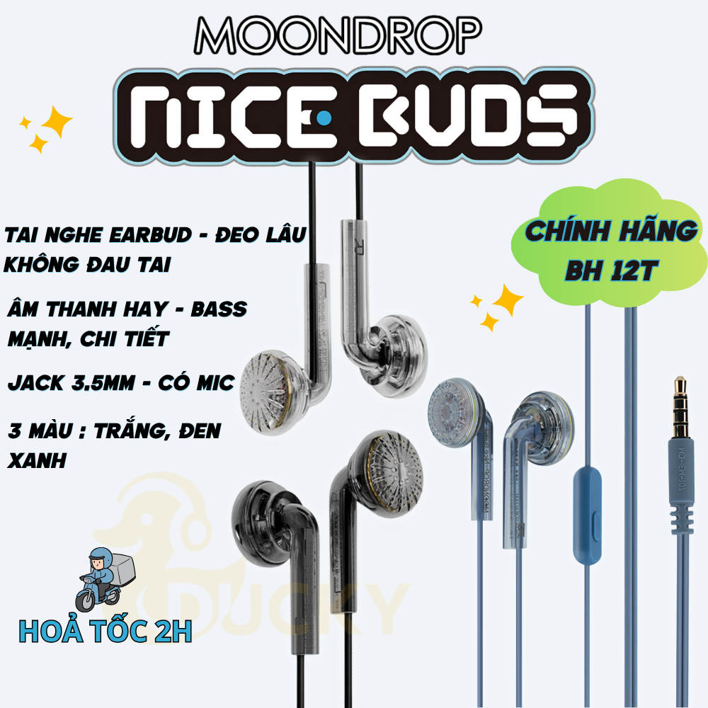 Tai Nghe Có Dây MOONDROP NICE BUDS Chính Hãng  | Tai Nghe Earbuds Có Mic | Chân Cắm 3.5mm | BH12T | BigBuy360 - bigbuy360.vn