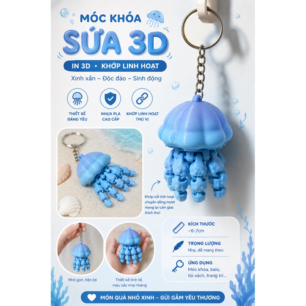 (Mua 2 giá 35k) 🌊 MÓC KHÓA SỨA IN 3D KHỚP LINH HOẠT 🌊