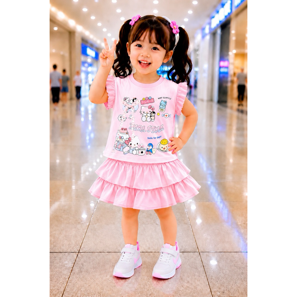 Bộ Váy Bé Gái in hình dễ thương cho bé 10-26kg( tặng 10kt)