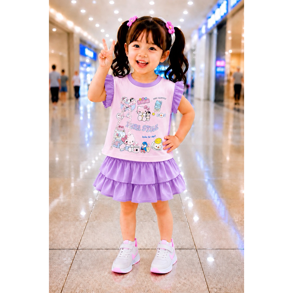 Bộ Váy Bé Gái in hình dễ thương cho bé 10-26kg( tặng 10kt)