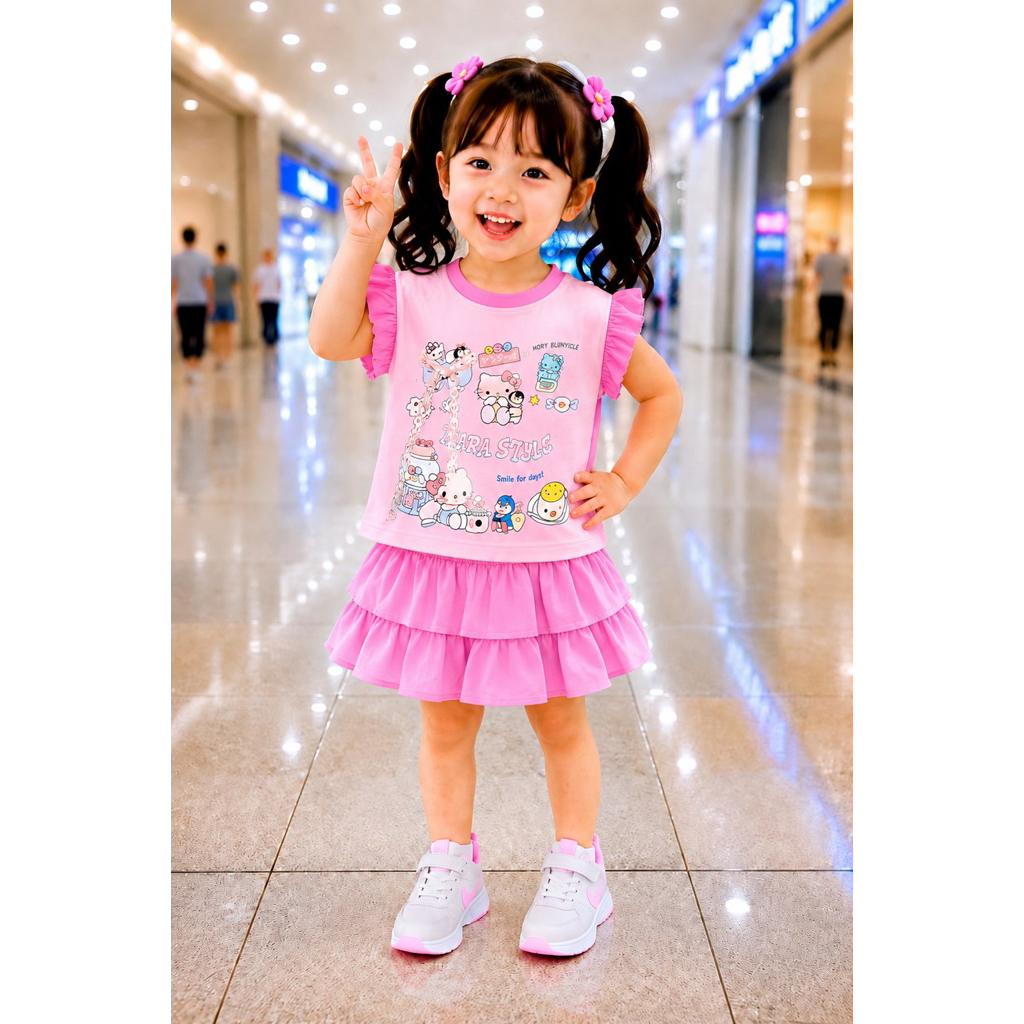 Bộ Váy Bé Gái in hình dễ thương cho bé 10-26kg( tặng 10kt)