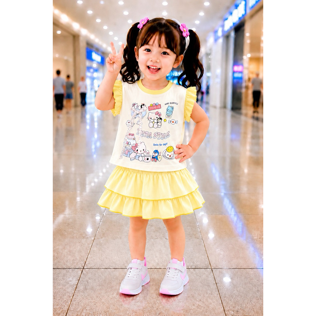 Bộ Váy Bé Gái in hình dễ thương cho bé 10-26kg( tặng 10kt)