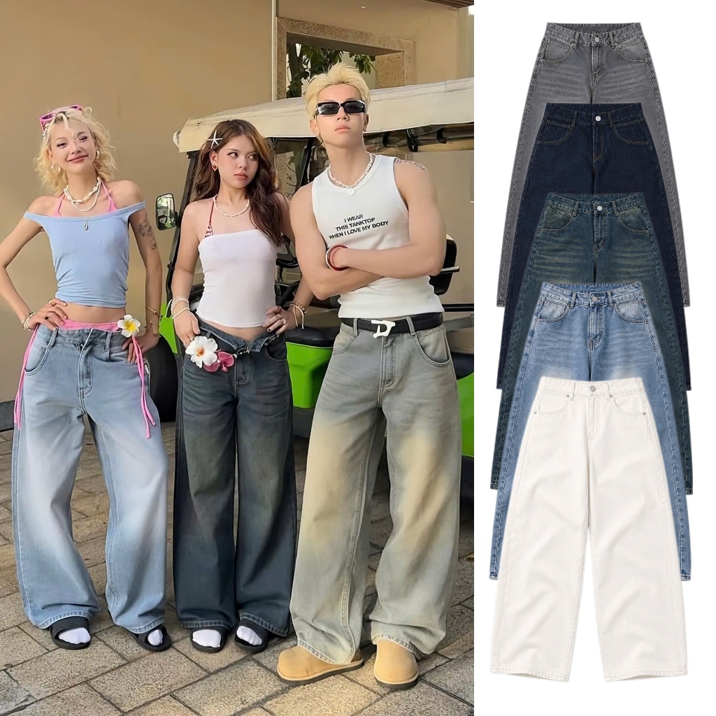 AB HOUSE - ( CÓ BIGSIZE )  Quần jeans ống Suông Wash thời trang nam nữ