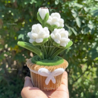 [HANDMADE] Chậu Hoa Nhài Kẽm Nhung Mini – Quà Tặng Thủ Công Dễ Thương Trang Trí Bàn Làm Việc