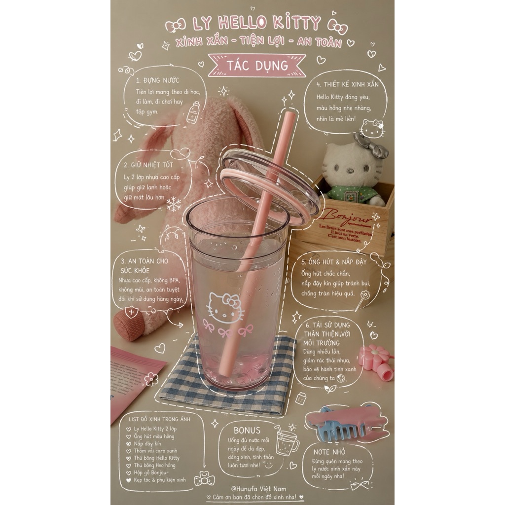 Bình Nước Cao Cấp Hình Hello Kitty - Thiết Kế Dung Tích Lớn