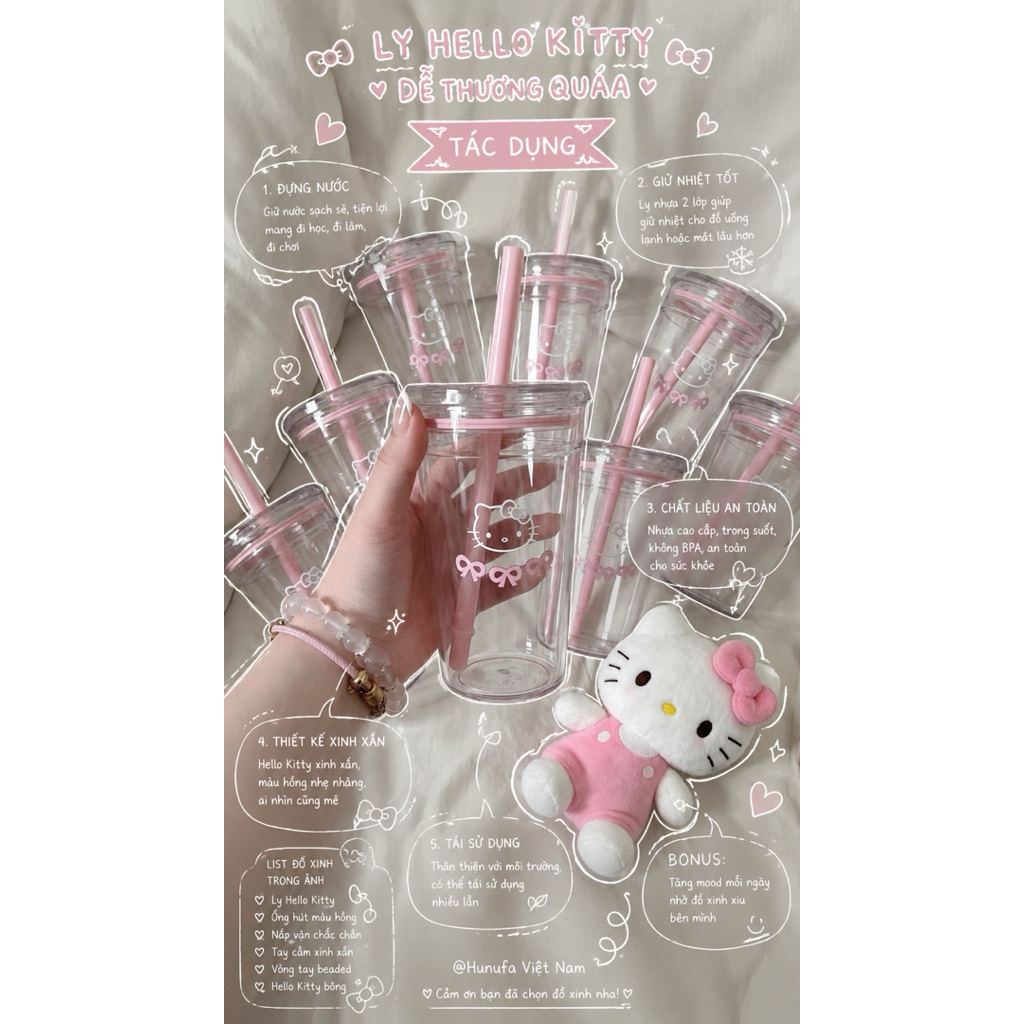 Bình Nước Cao Cấp Hình Hello Kitty - Thiết Kế Dung Tích Lớn