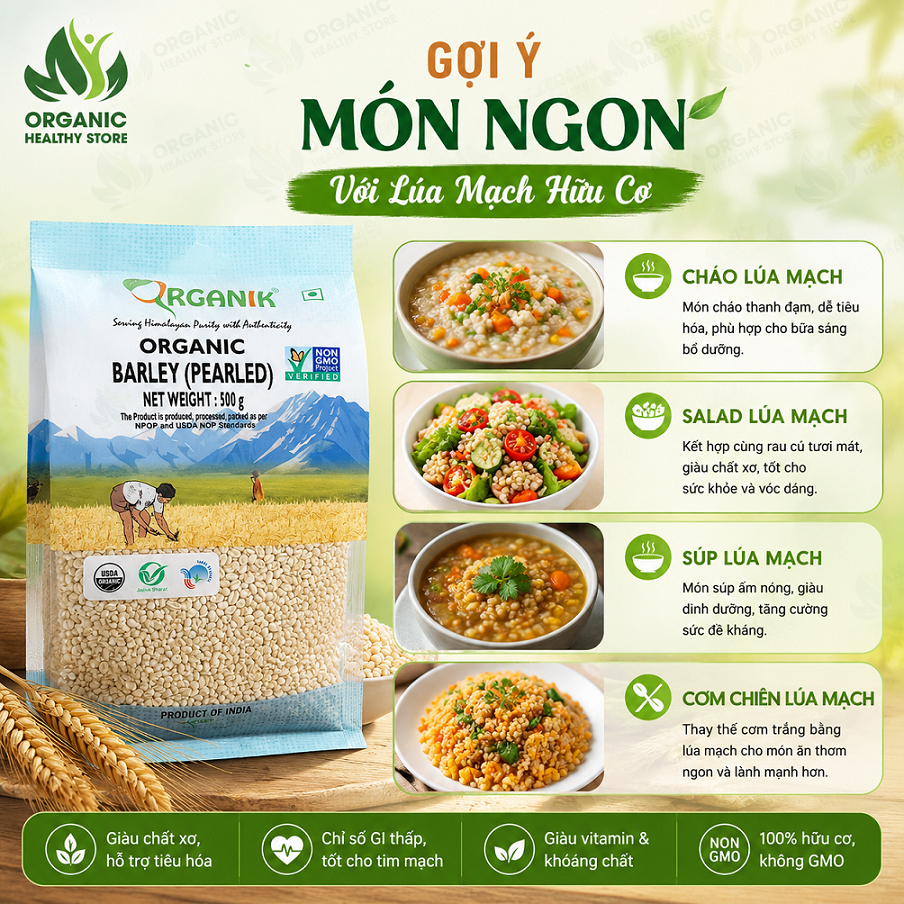 Hạt lúa mạch ngọc trai hữu cơ Markal/ Just Organik 500g