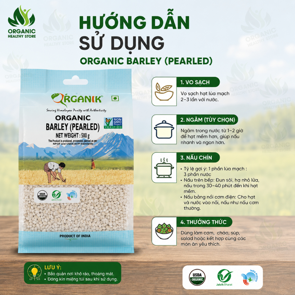 Hạt lúa mạch ngọc trai hữu cơ Markal/ Just Organik 500g