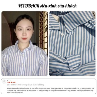 Áo sơ mi nữ sọc xanh trắng form rộng tay dài, áo sơ mi kẻ sọc dáng basic phong cách Hàn Quốc thanh lịch Yuumi HCOM3730