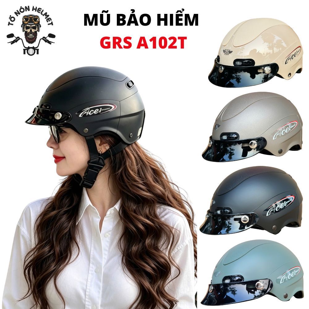 Mũ Bảo Hiểm 1/2 GRS A102 Có Lưỡi Trai Chính Hãng - Form Nhẹ Ôm Đầu Kháng Khuẩn Cho Nam Và Nữ