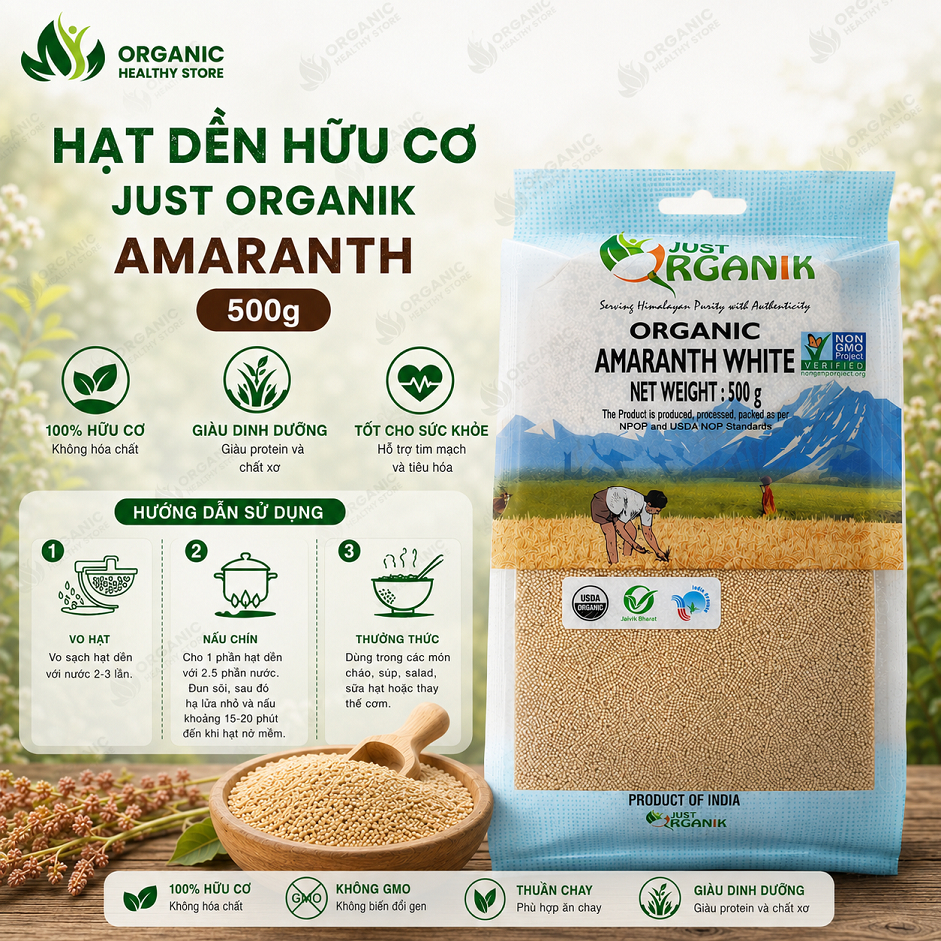 Hạt dền Amaranth hữu cơ Just Organik 500g