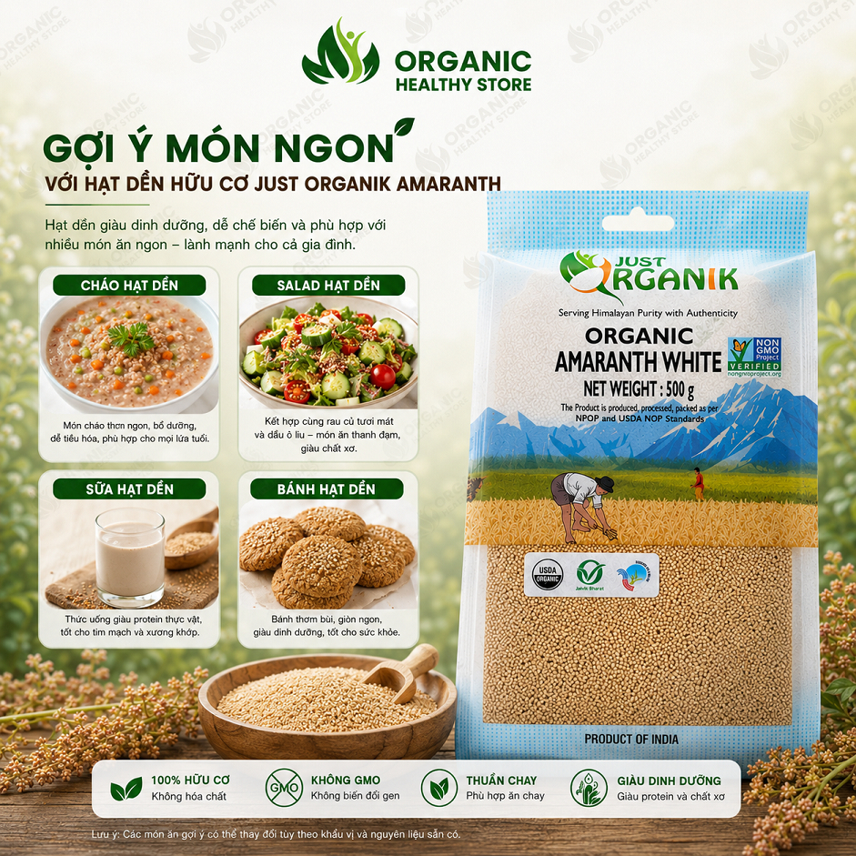 Hạt dền Amaranth hữu cơ Just Organik 500g