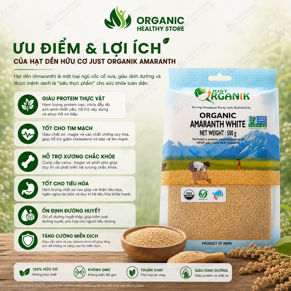 Hạt dền Amaranth hữu cơ Just Organik 500g