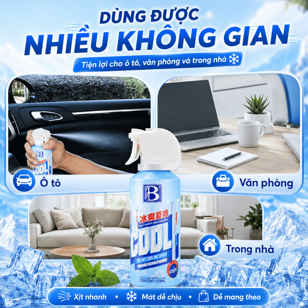 Xịt Làm Mát Nhanh Cho Ô Tô 150ml｜Phun Sương Mịn｜Dùng Cho Ghế, Vô Lăng Và Nội Thất Xe Ngày Nóng