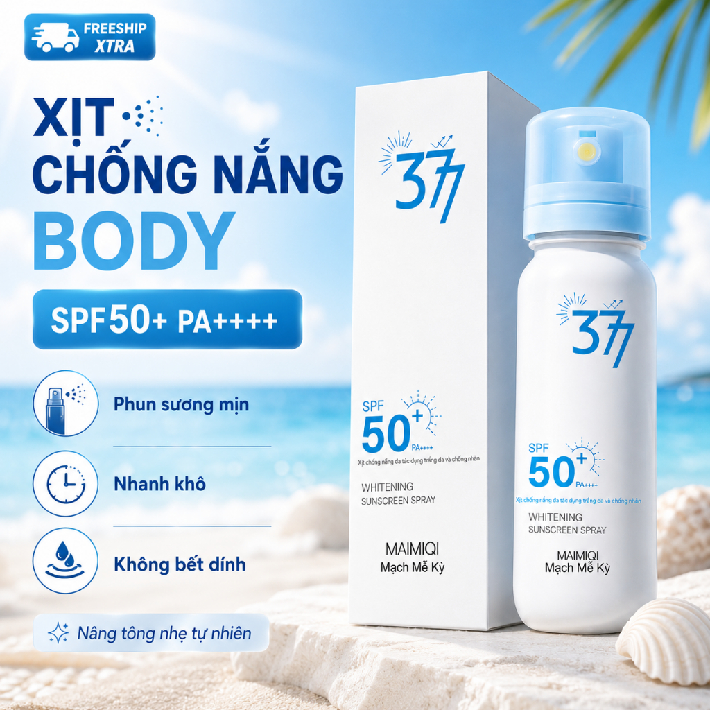 Xịt Chống Nắng Body SPF50+ PA++++ 90ml｜Phun Sương Mịn, Nhanh Khô｜Nâng Tông Nhẹ, Không Bết Dính