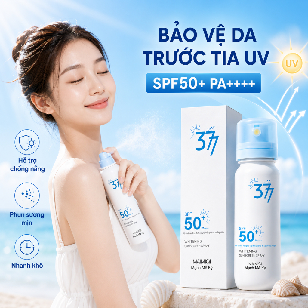 Xịt Chống Nắng Body SPF50+ PA++++ 90ml｜Phun Sương Mịn, Nhanh Khô｜Nâng Tông Nhẹ, Không Bết Dính