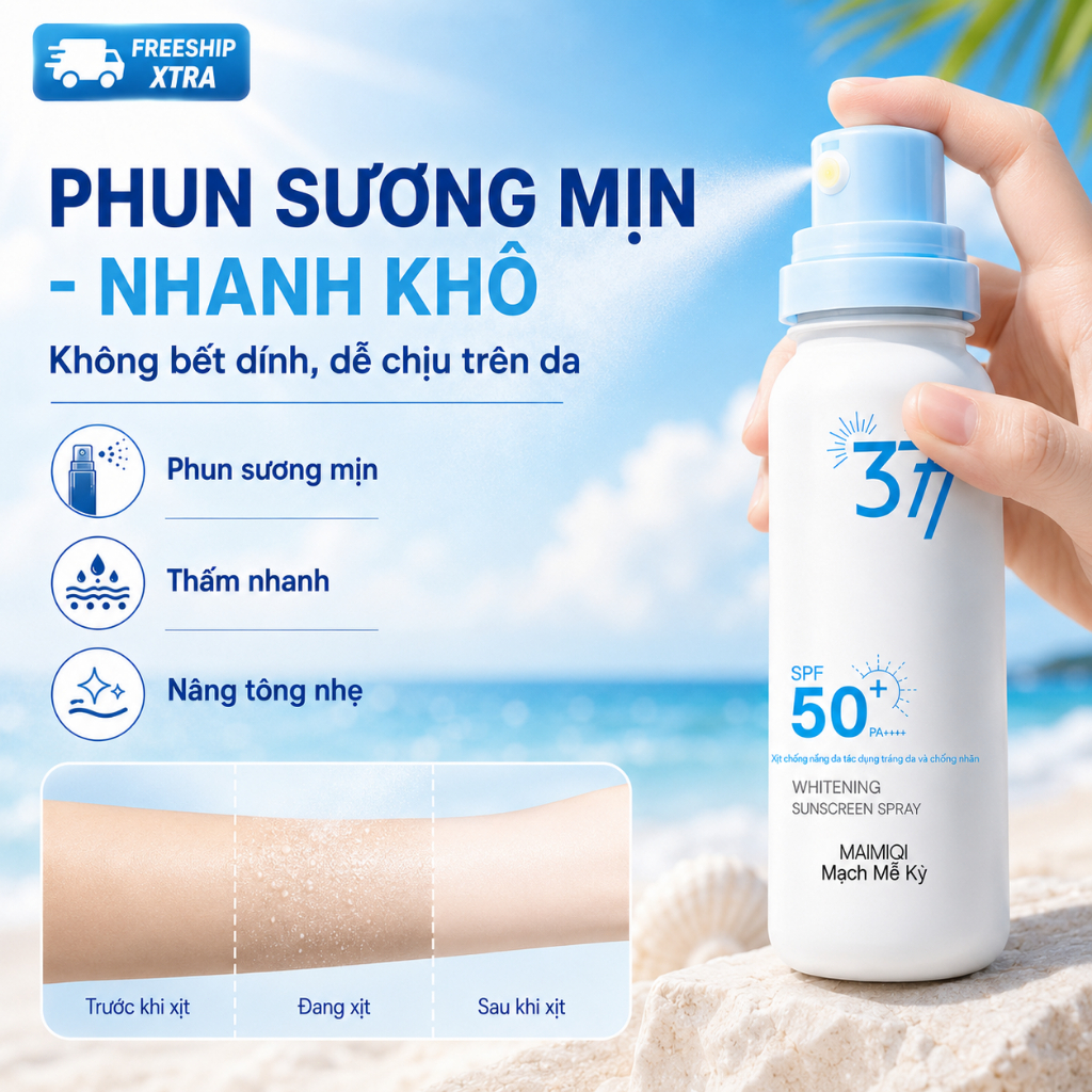 Xịt Chống Nắng Body SPF50+ PA++++ 90ml｜Phun Sương Mịn, Nhanh Khô｜Nâng Tông Nhẹ, Không Bết Dính