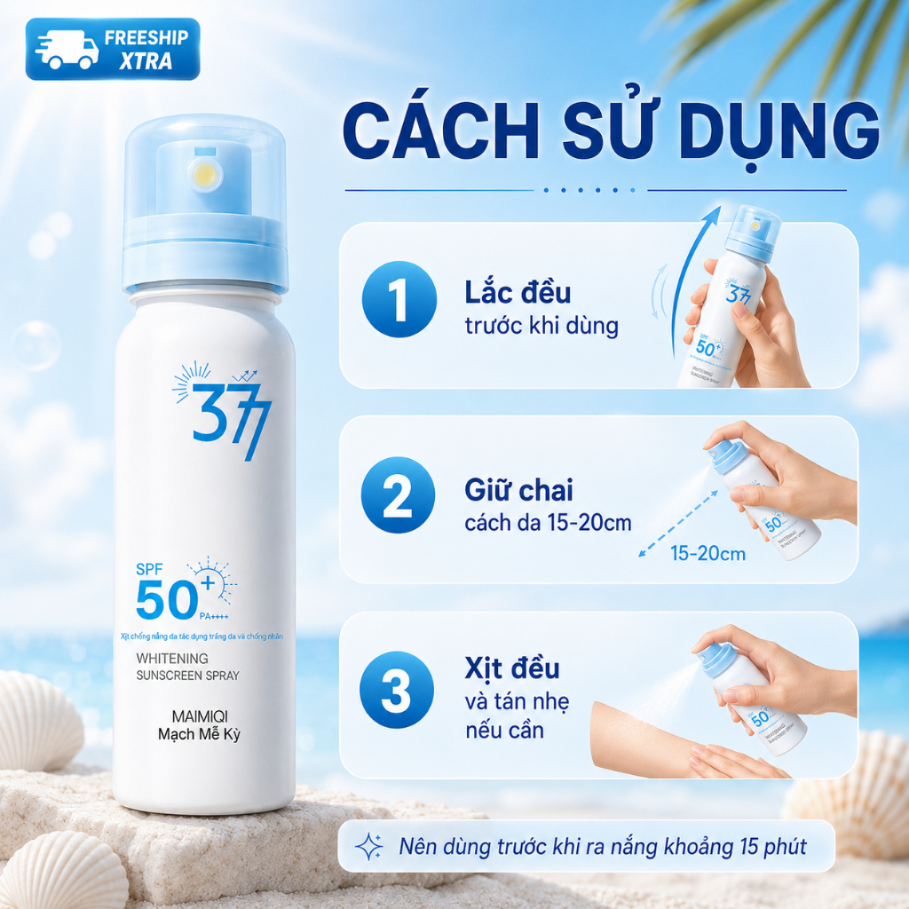 Xịt Chống Nắng Body SPF50+ PA++++ 90ml｜Phun Sương Mịn, Nhanh Khô｜Nâng Tông Nhẹ, Không Bết Dính