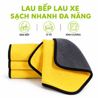 Khăn Lau Đa Năng 2 Mặt Lau Bàn Bếp Ôtô Thấm Nước GD144 - Khăn Lau Chén Bát Vuông 30x30cm Có Móc Treo